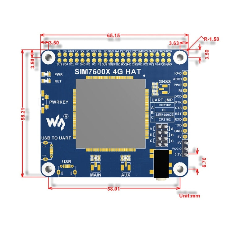 Waveshare 4G / 3G / 2G / GSM / GPRS / GNSS HAT for Raspberry Pi, LTE CAT4, for Southeast Asia, West Asia, Europe, Africa - free shipping - PMC TechLife - Order now!