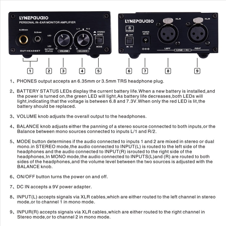 LINEPAUDIO B982 Power Amplifier Instrument Drummer Earphone Monitor Signal Amplifier, Dual XLR Input (Black) - free shipping - PMC Jewellery - Order now!