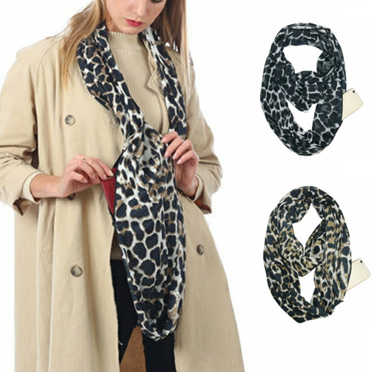 Multi-function Fashion Zip Pocket Design Scarf(Leopard Black Gray) - Scarf by PMC Jewellery | Online Shopping South Africa | PMC Jewellery