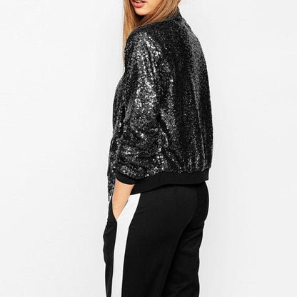 Women Wild Casual Sequin Jacket Short Coat (Color:Black Size:S) - Jacket & Loose Coat by PMC Jewellery | Online Shopping South Africa | PMC Jewellery