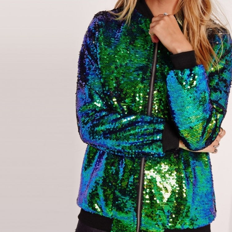 Ladies Loose Sequin Baseball Jacket (Color:Green Size:S) - Jacket & Loose Coat by PMC Jewellery | Online Shopping South Africa | PMC Jewellery