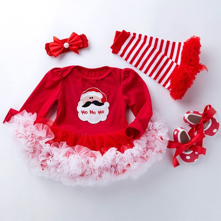 Baby Christmas Clothes Long Sleeve Cartoon Romper Net Yarn Tutu Four-piece Childrens Wear (Color:Santa Claus Size:66) - Baby Clothing by PMC Jewellery | Online Shopping South Africa | PMC Jewellery