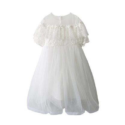 Girls Embroidered Lace Mesh Princess Dress (Color:White Size:160cm) - Girl Clothing by PMC Jewellery | Online Shopping South Africa | PMC Jewellery