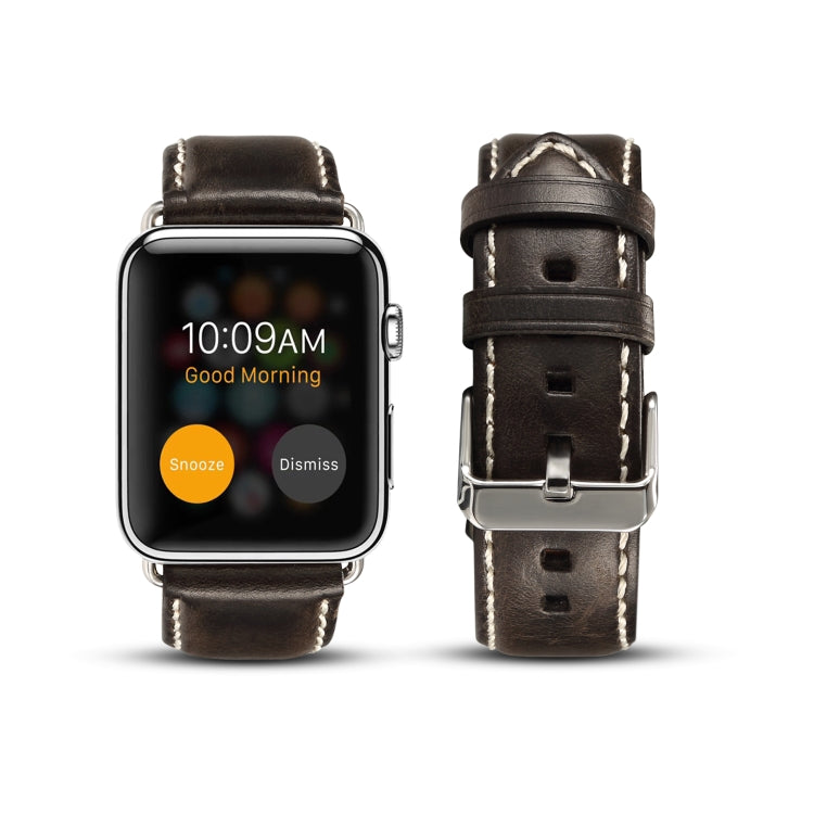 Denior Oil Wax Retro Watch Leather Watch Band for Apple Watch Series 7 45mm / 6 & SE & 5 & 4 44mm / 3 & 2 & 1 42mm (Black) - free shipping - PMC TechLife - Order now!