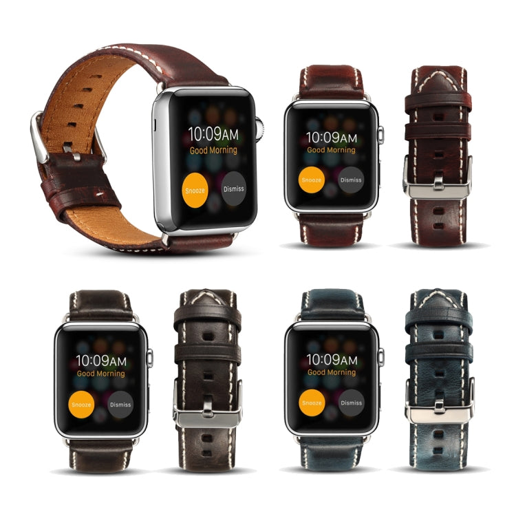 Denior Oil Wax Retro Watch Leather Watch Band for Apple Watch Series 7 45mm / 6 & SE & 5 & 4 44mm / 3 & 2 & 1 42mm (Black) - free shipping - PMC TechLife - Order now!