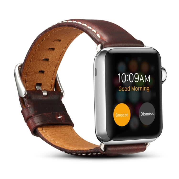 Denior Oil Wax Retro Watch Leather Watch Band for Apple Watch Series 10 42mm / 9&8&7 41mm / SE 3&SE 2&6&SE&5&4 40mm / 3&2&1 38mm (Dark Red) - free shipping - PMC TechLife - Order now!