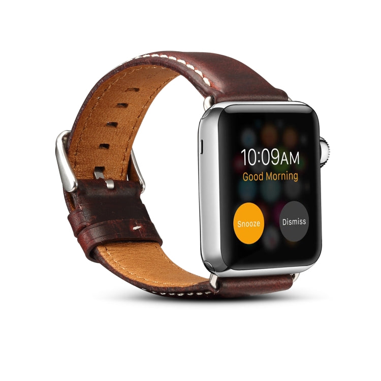 Denior Oil Wax Retro Watch Leather Watch Band for Apple Watch Series 10 42mm / 9&8&7 41mm / SE 3&SE 2&6&SE&5&4 40mm / 3&2&1 38mm (Dark Red) - free shipping - PMC TechLife - Order now!