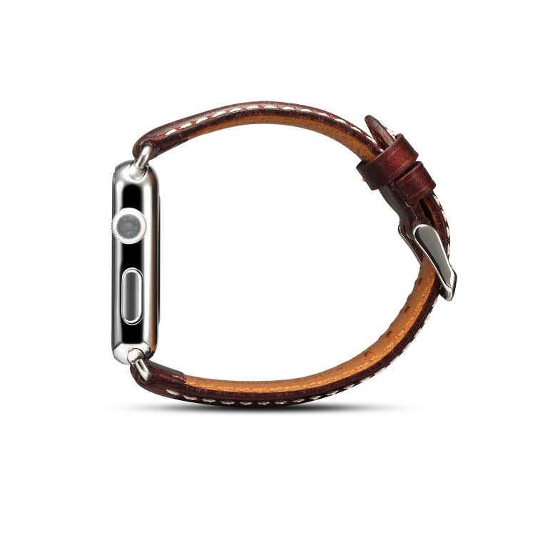Denior Oil Wax Retro Watch Leather Watch Band for Apple Watch Series 10 42mm / 9&8&7 41mm / SE 3&SE 2&6&SE&5&4 40mm / 3&2&1 38mm (Dark Red) - free shipping - PMC TechLife - Order now!