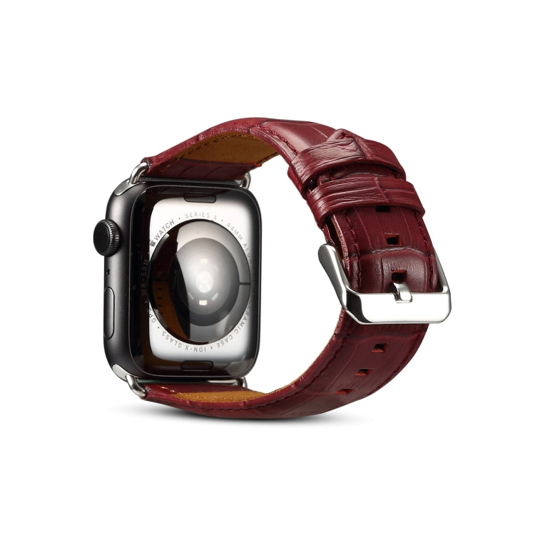 Denior Crocodile Grain Watch Cowhide Leather Watch Band for Apple Watch Ultra 49mm&Watch Ultra 2 49mm / Series 10 46mm / 9&8&7 45mm / SE 3&SE 2&6&SE&5&4 44mm / 3&2&1 42mm (Dark Red) - free shipping - PMC TechLife - Order now!