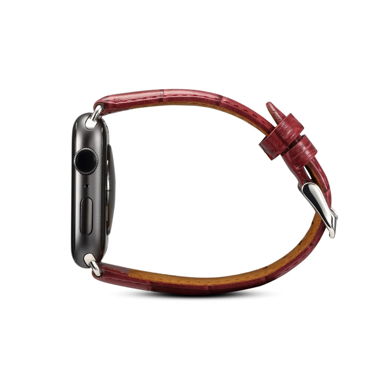Denior Crocodile Grain Watch Cowhide Leather Watch Band for Apple Watch Ultra 49mm&Watch Ultra 2 49mm / Series 10 46mm / 9&8&7 45mm / SE 3&SE 2&6&SE&5&4 44mm / 3&2&1 42mm (Dark Red) - free shipping - PMC TechLife - Order now!