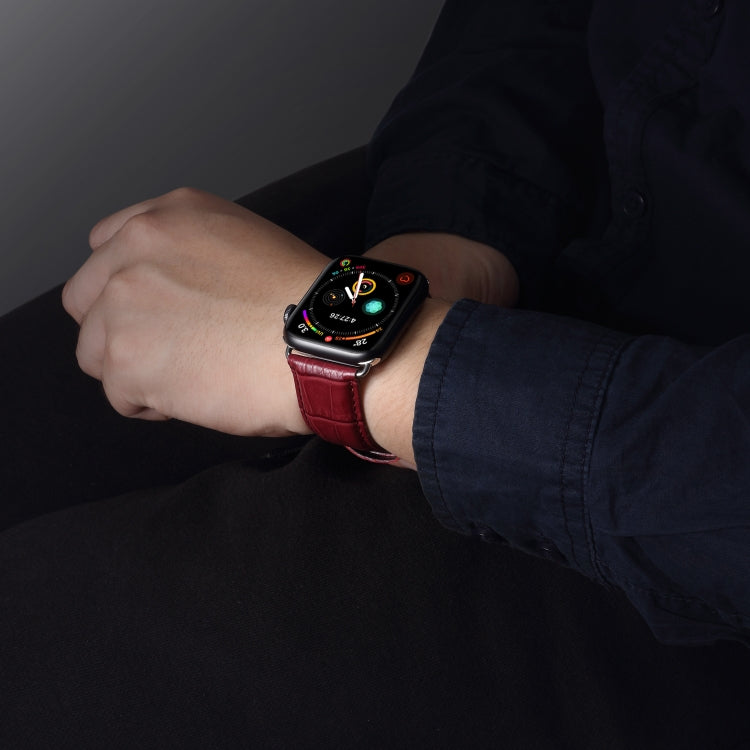 Denior Crocodile Grain Watch Cowhide Leather Watch Band for Apple Watch Ultra 49mm&Watch Ultra 2 49mm / Series 10 46mm / 9&8&7 45mm / SE 3&SE 2&6&SE&5&4 44mm / 3&2&1 42mm (Dark Red) - free shipping - PMC TechLife - Order now!