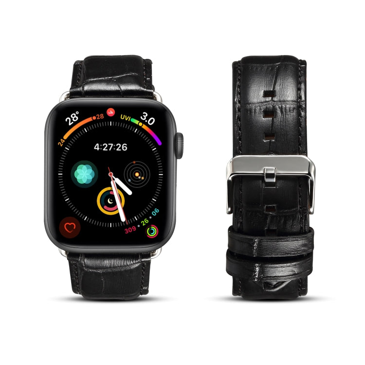 Denior Crocodile Grain Watch Cowhide Leather Watch Band for Apple Watch Series 7 45mm / 6 & SE & 5 & 4 44mm / 3 & 2 & 1 42mm (Black) - free shipping - PMC TechLife - Order now!