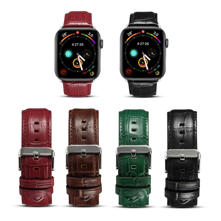 Denior Crocodile Grain Watch Cowhide Leather Watch Band for Apple Watch Series 7 45mm / 6 & SE & 5 & 4 44mm / 3 & 2 & 1 42mm (Black) - free shipping - PMC TechLife - Order now!
