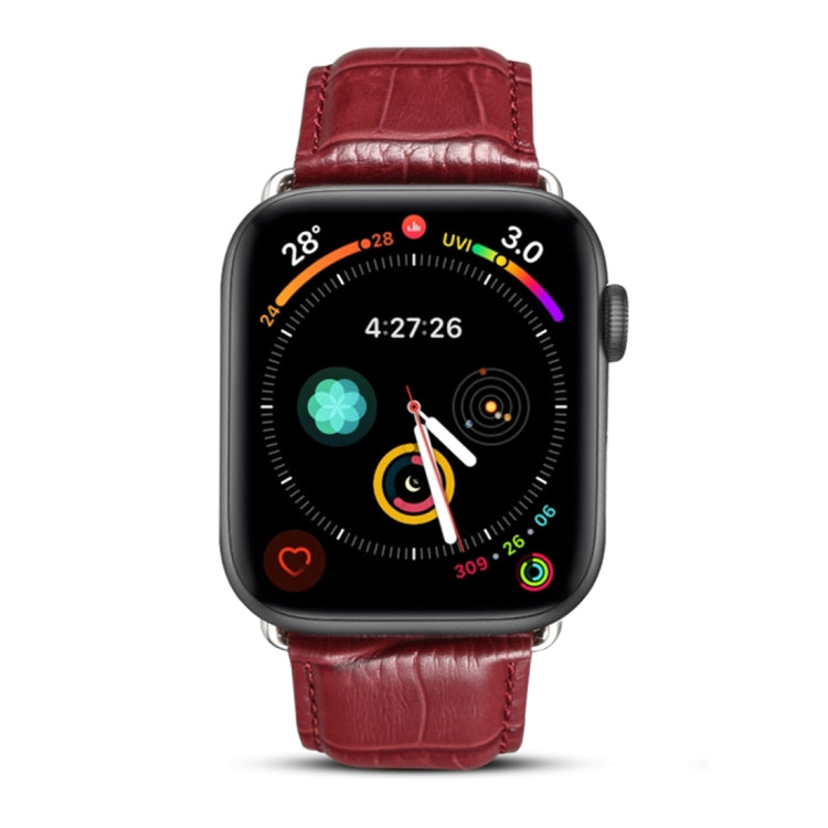 Denior Crocodile Grain Watch Cowhide Leather Watch Band for Apple Watch Series 10 42mm / 9&8&7 41mm / SE 3&SE 2&6&SE&5&4 40mm / 3&2&1 38mm (Dark Red) - free shipping - PMC TechLife - Order now!