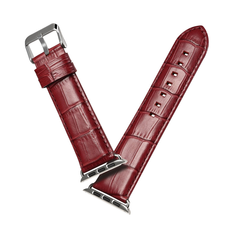 Denior Crocodile Grain Watch Cowhide Leather Watch Band for Apple Watch Series 10 42mm / 9&8&7 41mm / SE 3&SE 2&6&SE&5&4 40mm / 3&2&1 38mm (Dark Red) - free shipping - PMC TechLife - Order now!