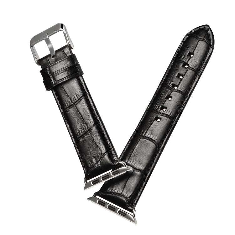 Denior Crocodile Grain Watch Cowhide Leather Watch Band for Apple Watch Series 7 41mm / 6 & SE & 5 & 4 40mm / 3 & 2 & 1 38mm (Black) - free shipping - PMC TechLife - Order now!