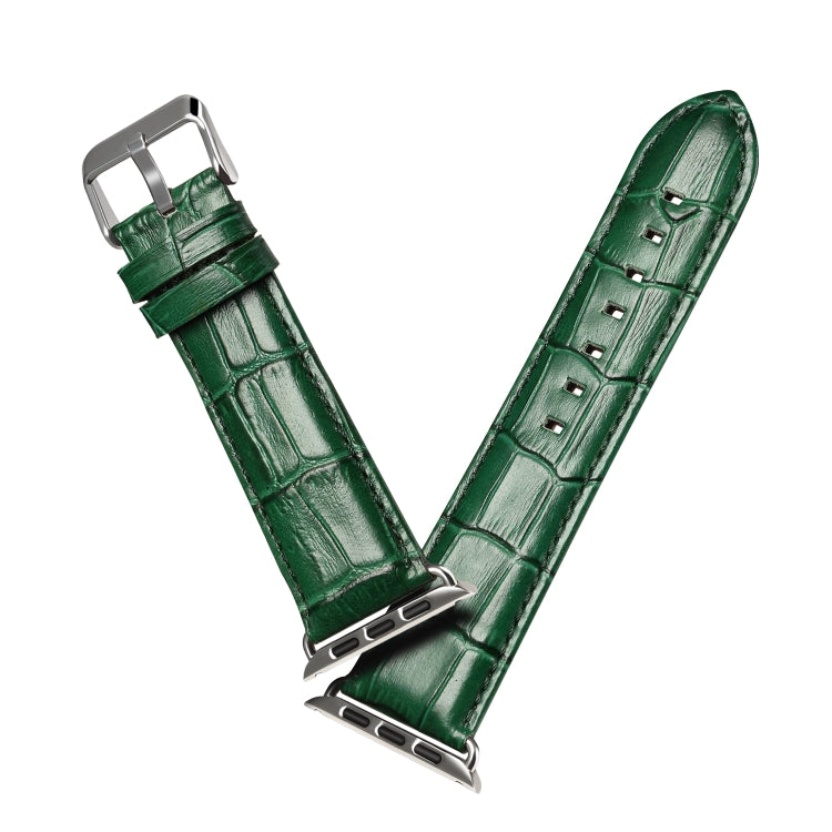 Denior Crocodile Grain Watch Cowhide Leather Watch Band for Apple Watch Series 7 41mm / 6 & SE & 5 & 4 40mm / 3 & 2 & 1 38mm (Green) - free shipping - PMC TechLife - Order now!