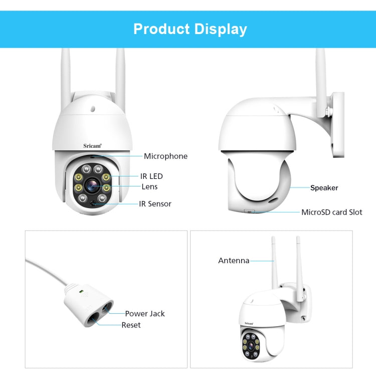 Sricam SP028 1080P HD Outdoor PTZ Camera, Support Two Way Audio / Motion Detection / Humanoid Detection / Color Night Vision / TF Card, AU Plug - Wireless Camera by Sricam | Online Shopping South Africa | PMC Jewellery