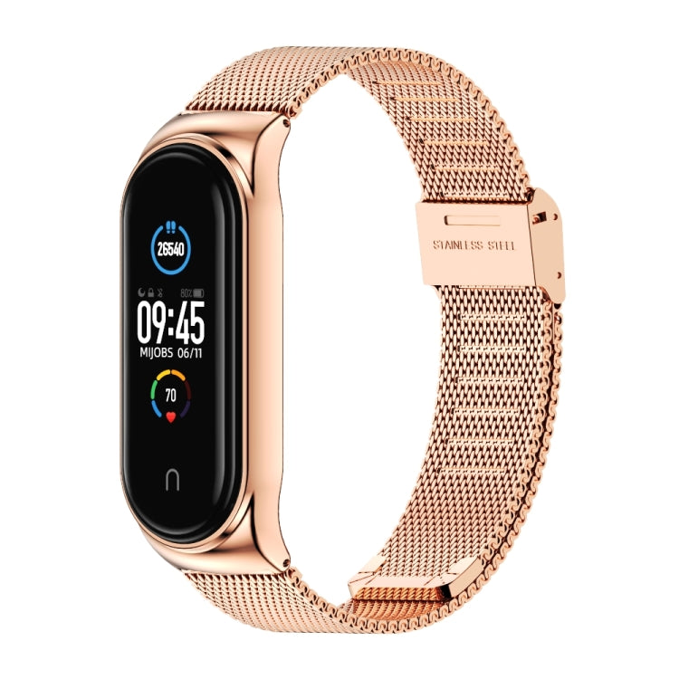 Mijobs Milan CS Screwless Buckle Metal Watch Band Case for Xiaomi Mi Band 3 & 4 & 5 & 6, Host not Included(Rose Gold) - Watch Bands by MIJOBS | Online Shopping South Africa | PMC TechLife | Buy Now Pay Later Mobicred
