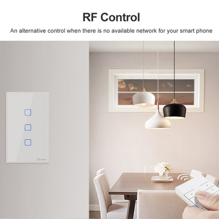 Sonoff T2 Touch 120mm Tempered Glass Panel Wall Switch Smart Home Light Touch Switch, Compatible with Alexa and Google Home, AC 100V-240V, US Plug - Smart Switch by PMC Jewellery | Online Shopping South Africa | PMC Jewellery