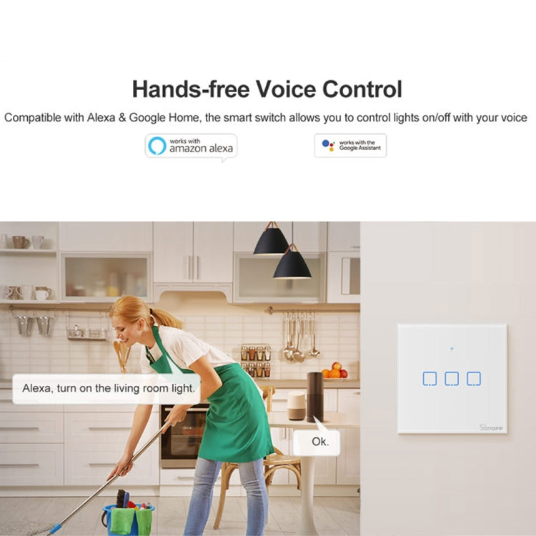 Sonoff T2 Touch 86mm Tempered Glass Panel Wall Switch Smart Home Light Touch Switch, Compatible with Alexa and Google Home, AC 100V-240V, EU Plug - Smart Switch by PMC TechLife | Online Shopping South Africa | PMC TechLife