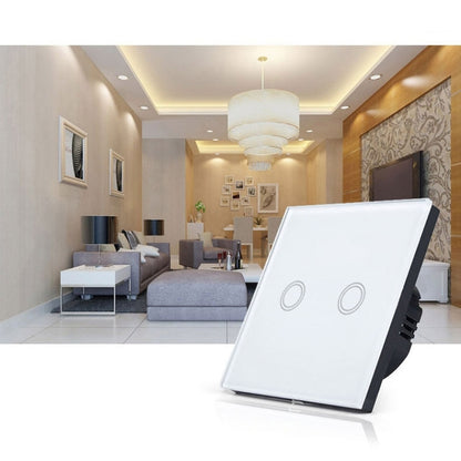 86mm 2 Gang Tempered Glass Panel Wall Switch Smart Home Light Touch Switch with RF433 Remote Controller, AC 110V-240V(White) - Smart Switch by PMC Jewellery | Online Shopping South Africa | PMC Jewellery