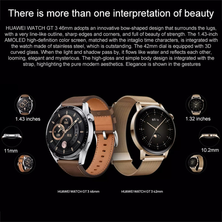 HUAWEI WATCH GT 3 Smart Watch 46mm Rubber Wristband, 1.43 inch AMOLED Screen, Support Heart Rate Monitoring / GPS / 14-days Battery Life / NFC(Black) - free shipping - PMC TechLife - Order now!