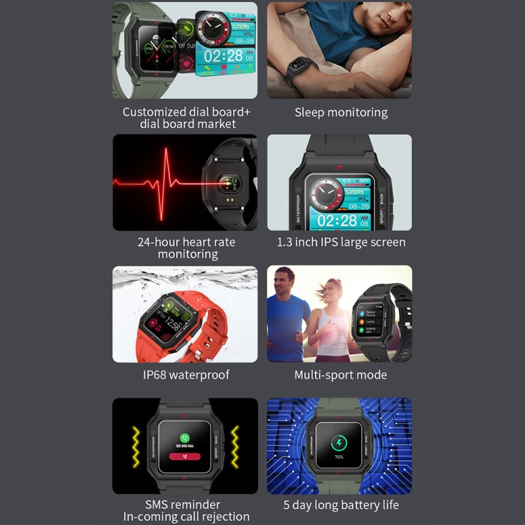 Lokmat FT10 1.3 inch IPS Touch Screen Waterproof Smart Watch, Support Music Play / Heart Rate / Blood Pressure Monitor(Red) - Smart Watches by Lokmat | Online Shopping South Africa | PMC TechLife | Buy Now Pay Later Mobicred