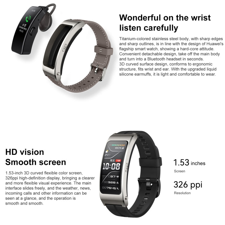 Original Huawei TalkBand B7 Smart Bracelet, 1.53 inch Screen, Support Bluetooth Call / Heart Rate / Blood Oxygen / Sleep Monitoring (Grey) - free shipping - PMC TechLife - Order now!