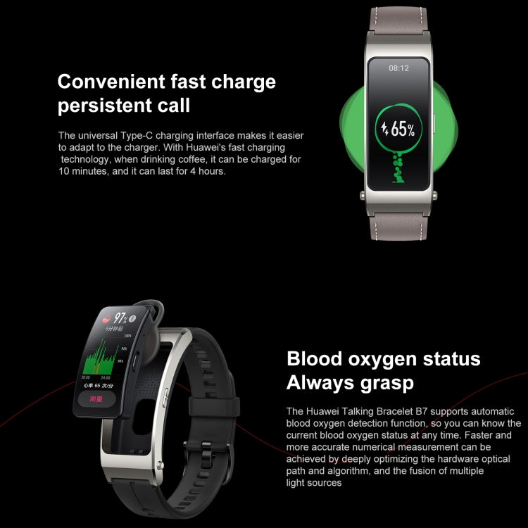 Original Huawei TalkBand B7 Smart Bracelet, 1.53 inch Screen, Support Bluetooth Call / Heart Rate / Blood Oxygen / Sleep Monitoring (Grey) - free shipping - PMC TechLife - Order now!
