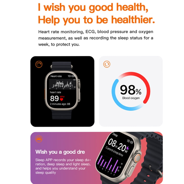 T800 Ultra 1.99 inch Ocean Silicone Band Smart Watch Support Heart Rate / ECG (Yellow) - free shipping - PMC TechLife - Order now!