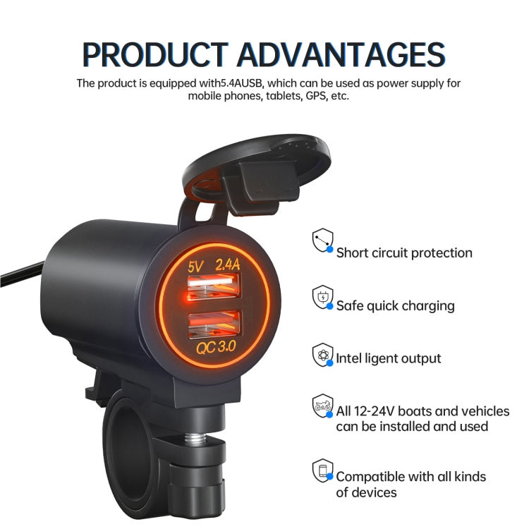 ZH-723F4 Car / Motorcycle QC3.0 Cell Phone Fast Charging Dual USB Car Charger(Orange Light) - DIY Modified Charger by PMC TechLife | Online Shopping South Africa | PMC TechLife