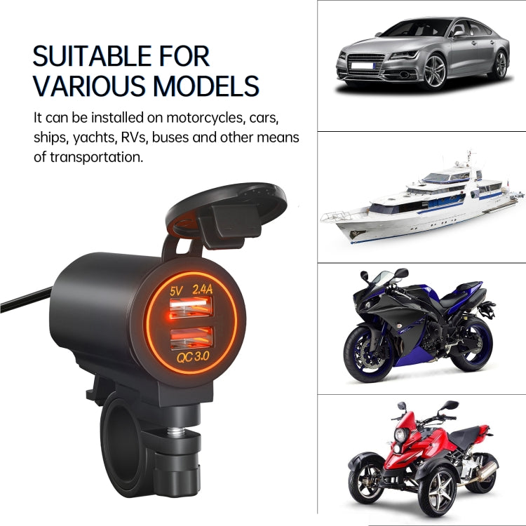 ZH-723F4 Car / Motorcycle QC3.0 Cell Phone Fast Charging Dual USB Car Charger(Orange Light) - DIY Modified Charger by PMC Jewellery | Online Shopping South Africa | PMC Jewellery