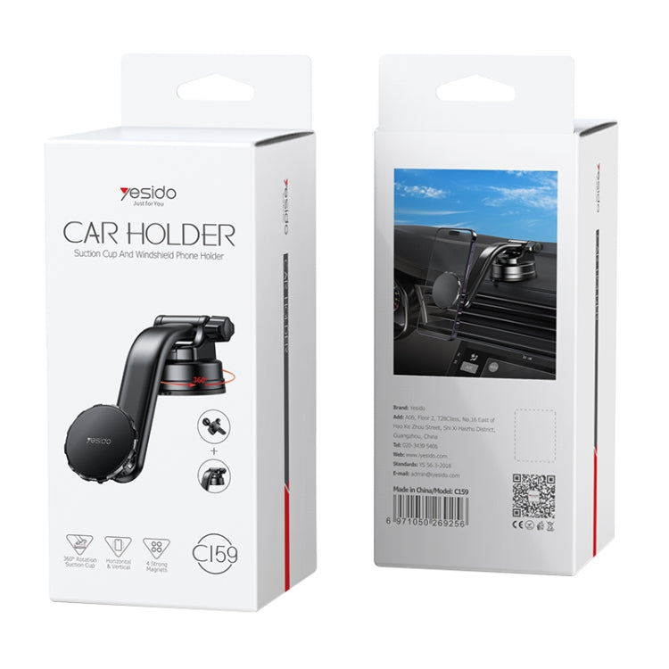 Yesido C159 Suction Cup Type Magnetic Car Phone Holder Set (Black) - Car Holders by Yesido | Online Shopping South Africa | PMC Jewellery