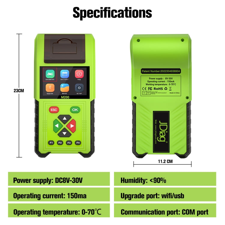 JDiag M200 8V-30V OBD Motorcycles Diagnostic Instrument with Data Printing, Standard Version - Code Readers & Scan Tools by PMC Jewellery | Online Shopping South Africa | PMC Jewellery