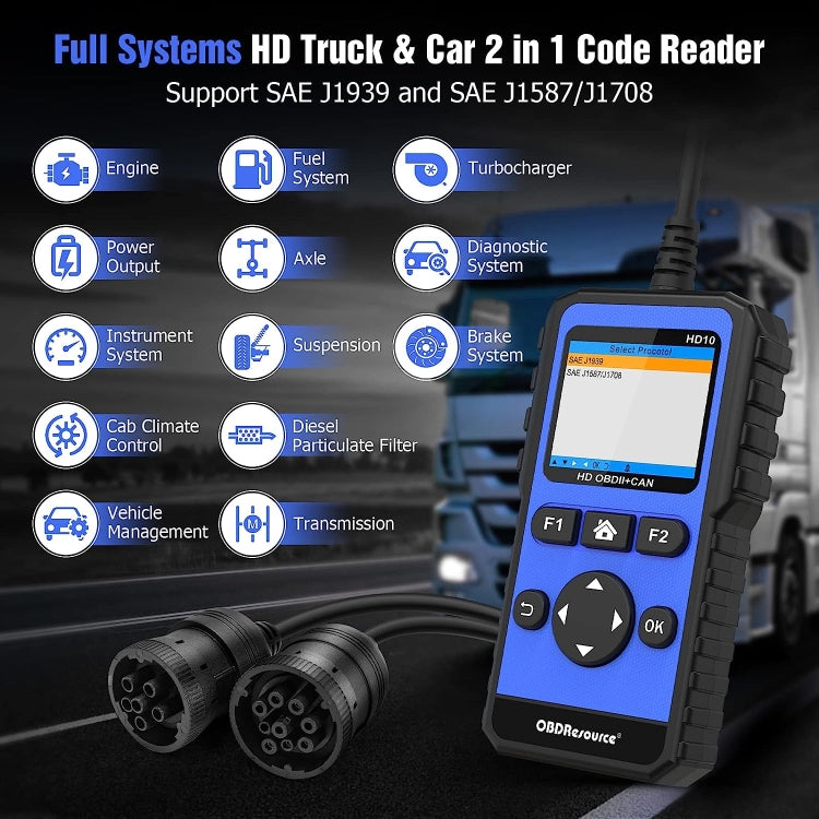 HD10 12V-24V 2 in 1 Full Systems Diagnostic Scan Tool OBD2/HDOBD/EOBD Scanner - free shipping - PMC TechLife - Order now!