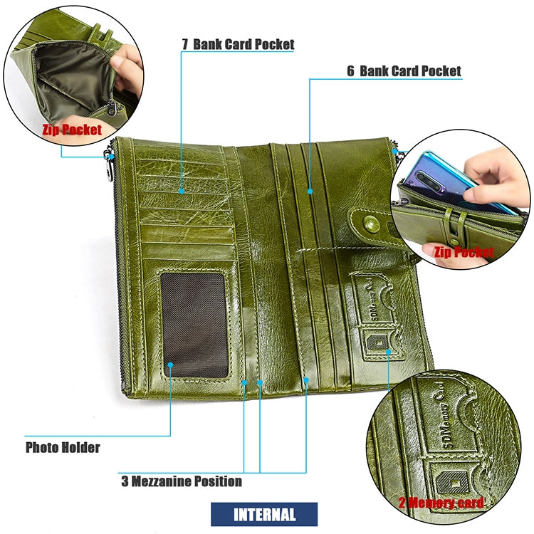 3520 Long Cowhide Leather Folding Anti-magnetic RFID Wallet for Ladies, with Card Slots(Red) - free shipping - PMC TechLife - Order now!