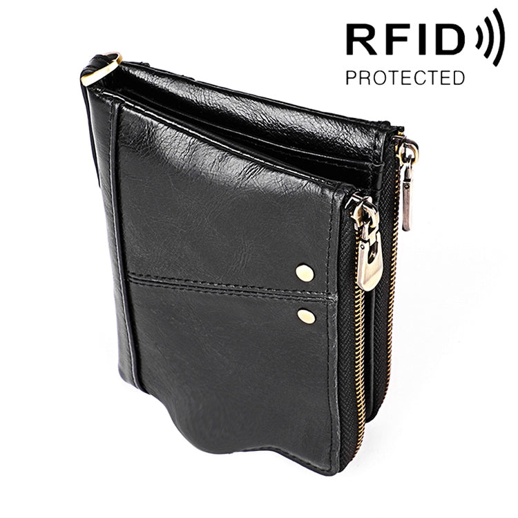 3533 Long Crazy Horse Texture Cowhide Leather Folding Anti-magnetic RFID Wallet Clutch Bag for Men, with Card Slots(Black) - Antimagnetic RFID Package by PMC TechLife | Online Shopping South Africa | PMC TechLife | Buy Now Pay Later Mobicred