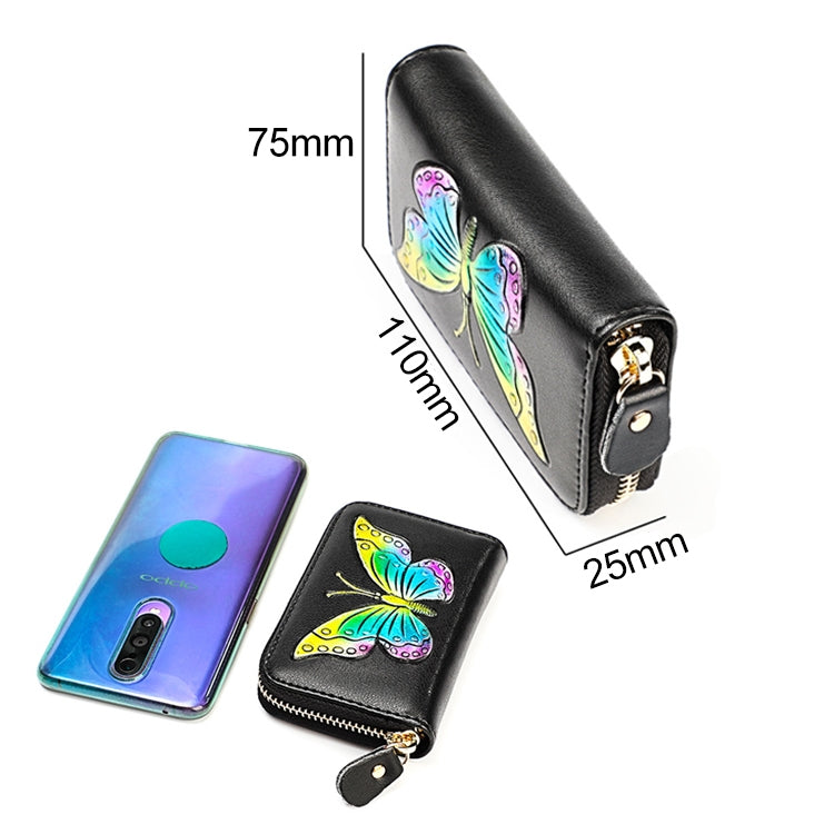 KB152 Butterfly Pattern Zipper Cowhide Leather Organ Shape Multiple Card Slots Anti-magnetic RFID Wallet for Ladies(Purple) - Antimagnetic RFID Package by PMC TechLife | Online Shopping South Africa | PMC TechLife | Buy Now Pay Later Mobicred