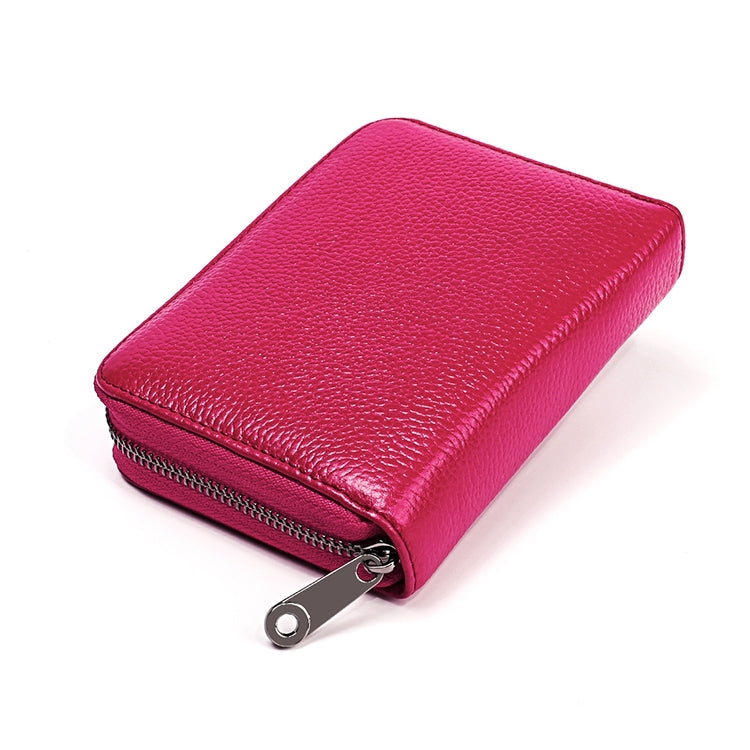 KB195 Zipper Cowhide Leather Double Row Organ Shape Multiple Card Slots Anti-magnetic RFID Wallet Clutch Bag for Ladies(Rose Red) - free shipping - PMC TechLife - Order now!