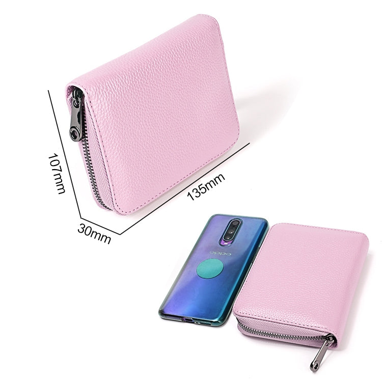 KB195 Zipper Cowhide Leather Double Row Organ Shape Multiple Card Slots Anti-magnetic RFID Wallet Clutch Bag for Ladies(Rose Red) - free shipping - PMC TechLife - Order now!