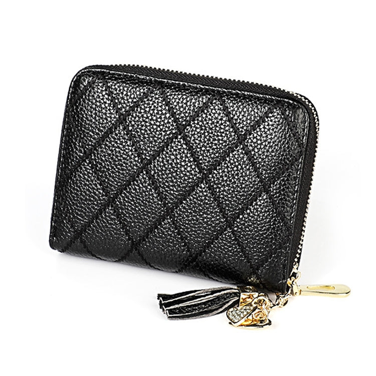 KB213 Diamond Texture Zipper Cowhide Leather Double Row Organ Shape Multiple Card Slots Anti-magnetic RFID Wallet Clutch Bag for Ladies (Black) - free shipping - PMC TechLife - Order now!