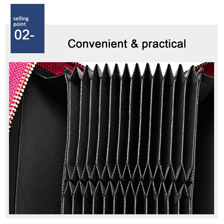 KB213 Diamond Texture Zipper Cowhide Leather Double Row Organ Shape Multiple Card Slots Anti-magnetic RFID Wallet Clutch Bag for Ladies (Black) - free shipping - PMC TechLife - Order now!