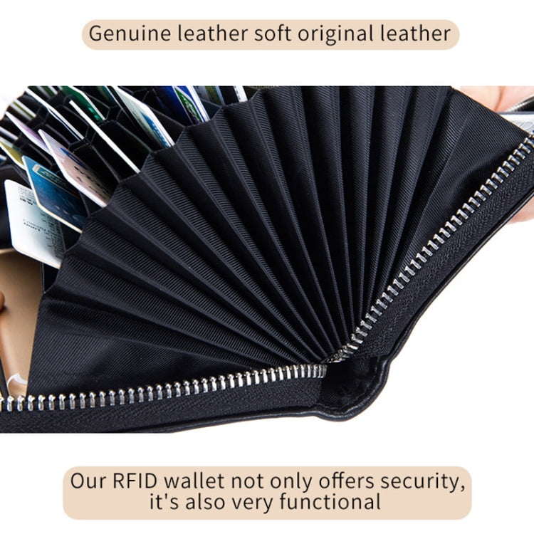 Two-Layer Cowhide Leather Organ Card Holder Multiple-Card RFID Anti-Theft Wallet Bag(Wine Red) - free shipping - PMC TechLife - Order now!