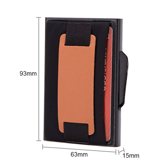 X-32C Automatically Pop-up Card Type Anti-magnetic RFID Anti-theft Men Aluminum Alloy B Dial Button Elastic Bag Wallet with PU Leather Strap(Black) - free shipping - PMC TechLife - Order now!