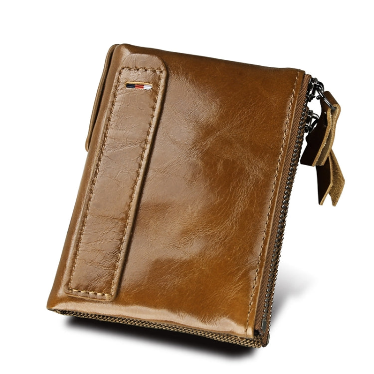 Genuine Cowhide Leather Crazy Horse Texture Dual Zipper Short Style Card Holder Wallet RFID Blocking Card Bag Protect Case for Men, Size: 12.1*9.4*2.7cm - free shipping - PMC TechLife - Order now!