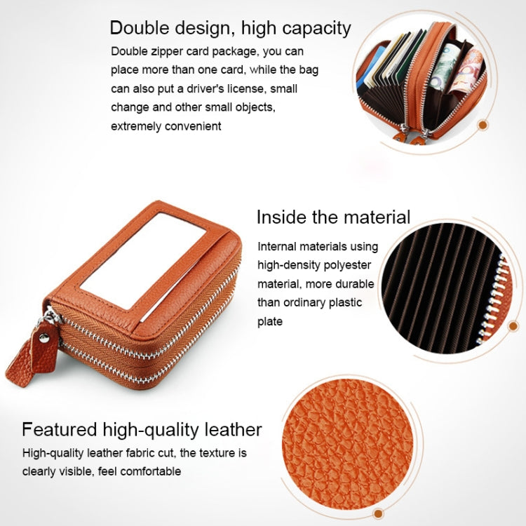 Genuine Cowhide Leather Dual Layer Solid Color Zipper Card Holder Wallet RFID Blocking Coin Purse Card Bag Protective Case with 11 Card Slots & Coin Position, Size: 11*7.5*4.5cm(Coffee) - Antimagnetic RFID Package by PMC TechLife | Online Shopping South Africa | PMC TechLife | Buy Now Pay Later Mobicred