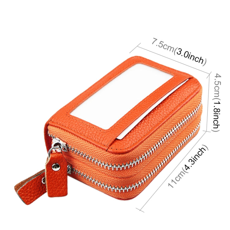 Genuine Cowhide Leather Dual Layer Solid Color Zipper Card Holder Wallet RFID Blocking Coin Purse Card Bag Protective Case with 11 Card Slots & Coin Position, Size: 11*7.5*4.5cm(Orange) - Antimagnetic RFID Package by PMC TechLife | Online Shopping South Africa | PMC TechLife | Buy Now Pay Later Mobicred
