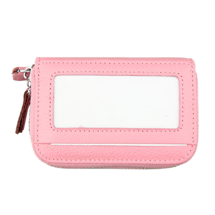 Genuine Cowhide Leather Dual Layer Solid Color Zipper Card Holder Wallet RFID Blocking Coin Purse Card Bag Protective Case with 11 Card Slots & Coin Position, Size: 11*7.5*4.5cm(Pink) - Antimagnetic RFID Package by PMC TechLife | Online Shopping South Africa | PMC TechLife | Buy Now Pay Later Mobicred