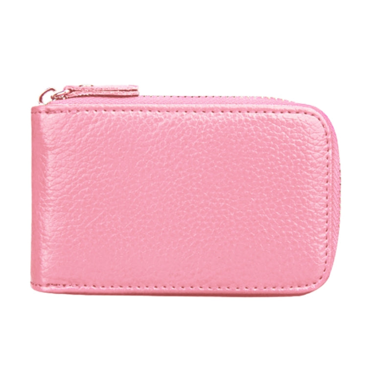 Genuine Cowhide Leather Solid Color Zipper Vertical Card Holder Wallet RFID Blocking Card Bag Protect Case with 12 Card Slots, Size: 11.5*7.5cm(Pink) - Antimagnetic RFID Package by PMC TechLife | Online Shopping South Africa | PMC TechLife | Buy Now Pay Later Mobicred